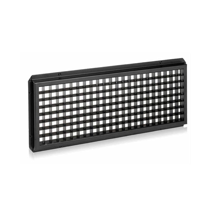 A rectangular black grid light modifier, known as a honeycomb grid, designed for use with studio lighting to control light spread and direction—ideal for precise lighting in video or audio production setups.
