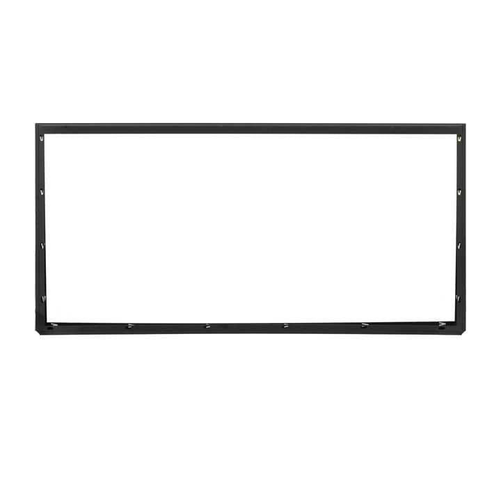 A black rectangular metal frame with evenly spaced holes around the edges, ideal for mounting lighting or audio equipment, displayed against a white background.