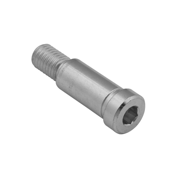 A silver metal shoulder bolt with a partially threaded shaft, a smooth cylindrical shoulder, and a hexagonal socket head for Allen key tightening, ideal for audio or lighting equipment, shown on a white background.