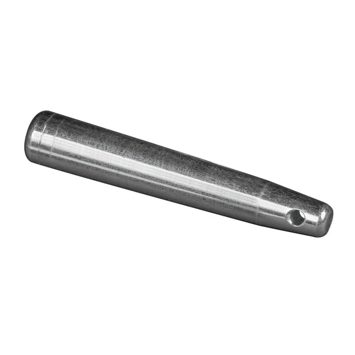 A smooth, cylindrical metal object with a slightly tapered end and a small hole near the tip, commonly used in audio or lighting setups, photographed on a white background.