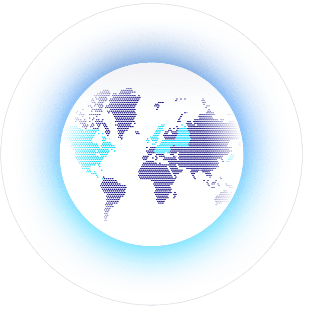 Graphic showing a globe with North America and Europe highlighted